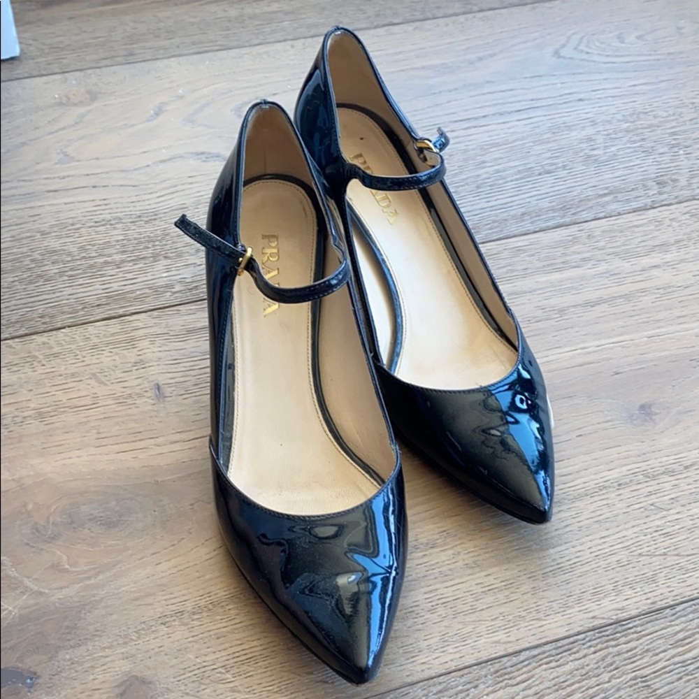 Prada black patent leather low heels